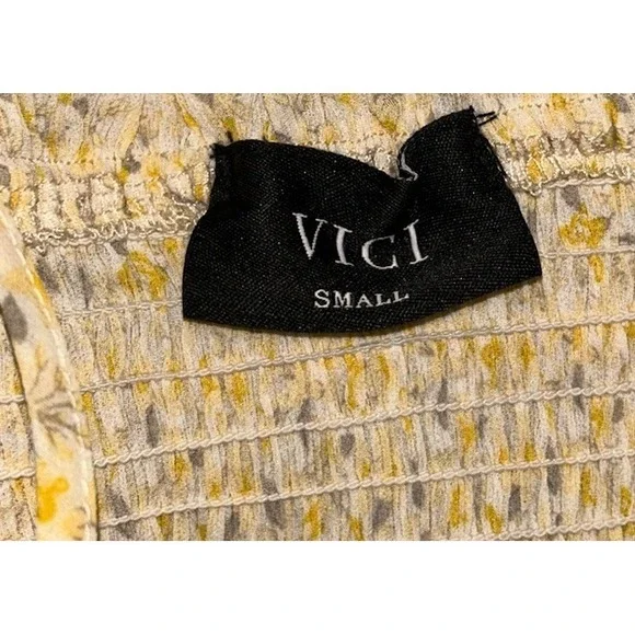 Vici Womens Dress Small Floral Boho Cottagecore Maxi Bodycon Ruffle Yellow - Picture 3 of 7